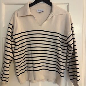 & Other Stories V-Neck Cream and Navy Striped Sweater